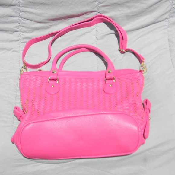 Deux Lux Handbag Hot Pink Vegan Leather Weave Large Purse - Picture 3 of 11